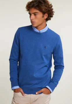 Sale River Woods Normal fit basic katoenen trui ronde hals hamptons blue mix -