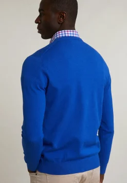 Outlet River Woods Normal fit basic katoenen V-hals trui evening blue mix -