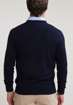 Clearance River Woods Normal fit basic katoenen V-hals trui navy -