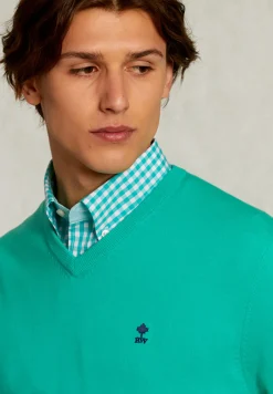 Outlet River Woods Normal fit basic katoenen V-hals trui moscow mule -