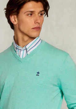 Clearance River Woods Normal fit basic katoenen V-hals trui gimlet mix -