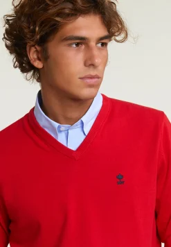 Fashion River Woods Normal fit basic katoenen V-hals trui harvard red -