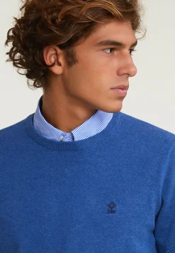 Sale River Woods Normal fit basic katoenen trui ronde hals hamptons blue mix -