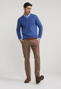 Sale River Woods Normal fit basic katoenen V-hals trui wagon blue mix -