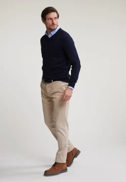 Clearance River Woods Normal fit basic katoenen V-hals trui navy -