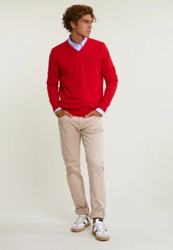 Fashion River Woods Normal fit basic katoenen V-hals trui harvard red -