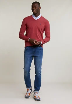 Sale River Woods Normal fit basic katoenen V-hals trui tomato mix -