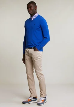 Outlet River Woods Normal fit basic katoenen V-hals trui evening blue mix -