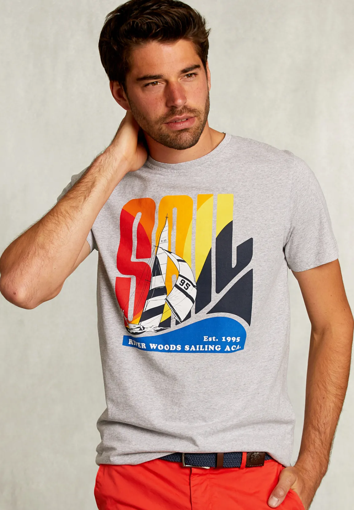 Clearance River Woods Normal fit basic T-shirt dark oyster mix -