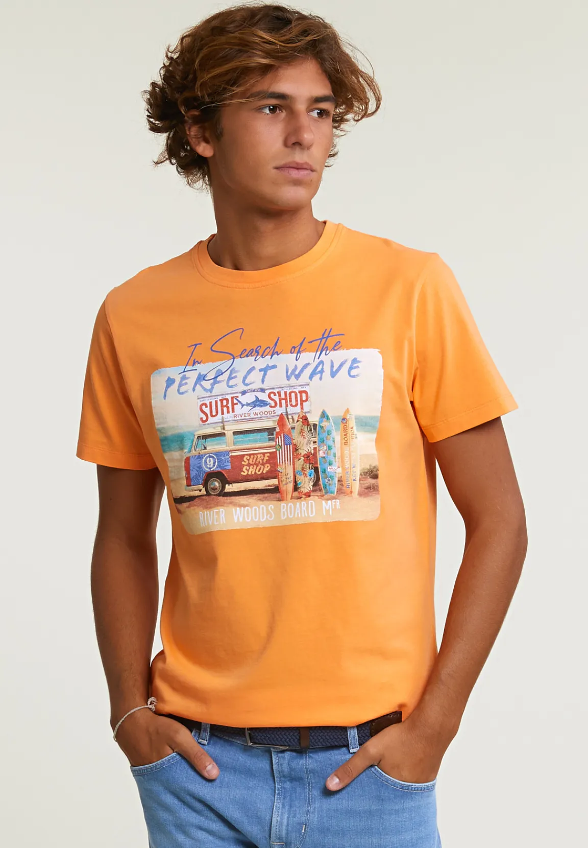 Discount River Woods Normal fit basic T-shirt korte mouwen peach -