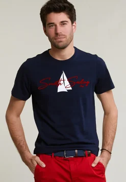 Outlet River Woods Normal fit basic T-shirt korte mouwen navy -