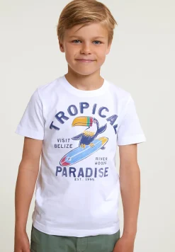 Hot River Woods Normal fit basic T-shirt korte mouwen wit -