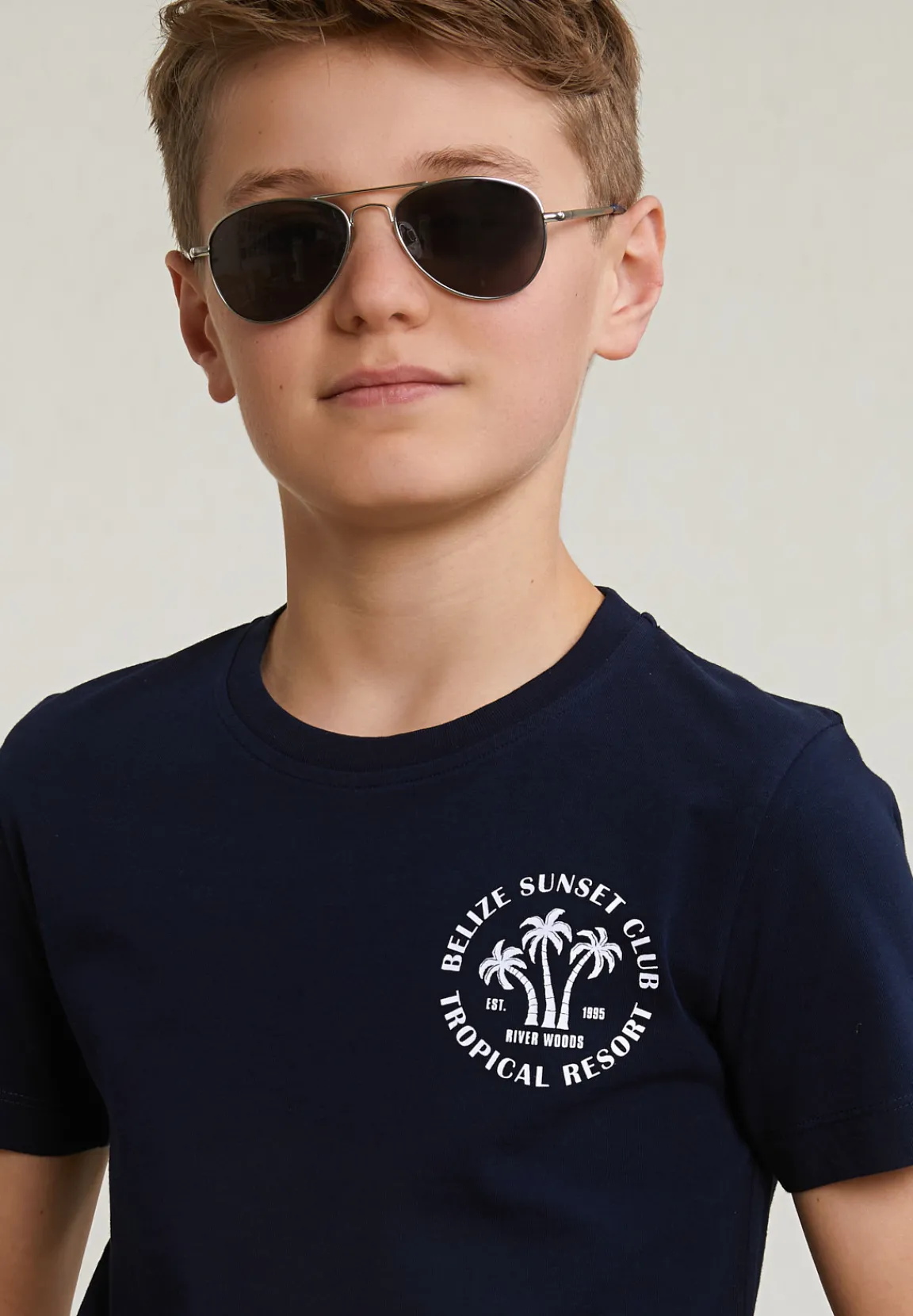 Outlet River Woods Normal fit basic T-shirt korte mouwen navy -