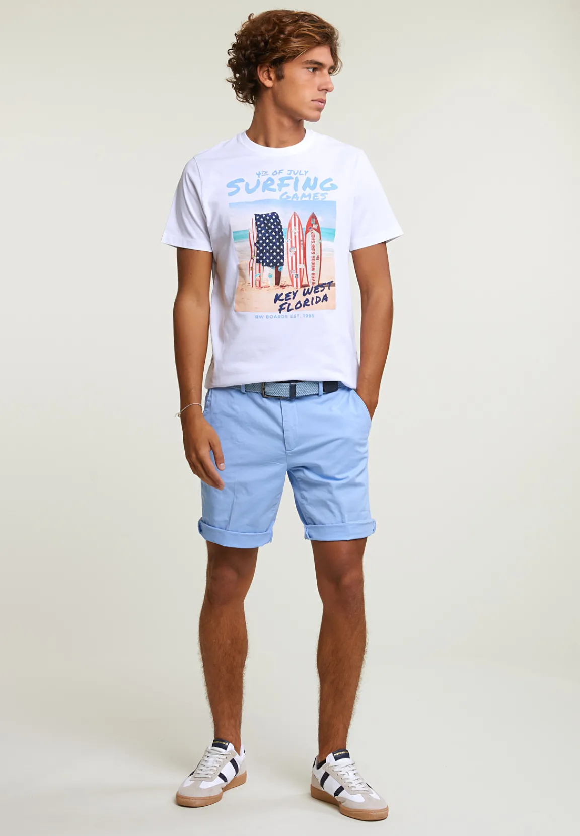 Discount River Woods Normal fit basic T-shirt korte mouwen wit -