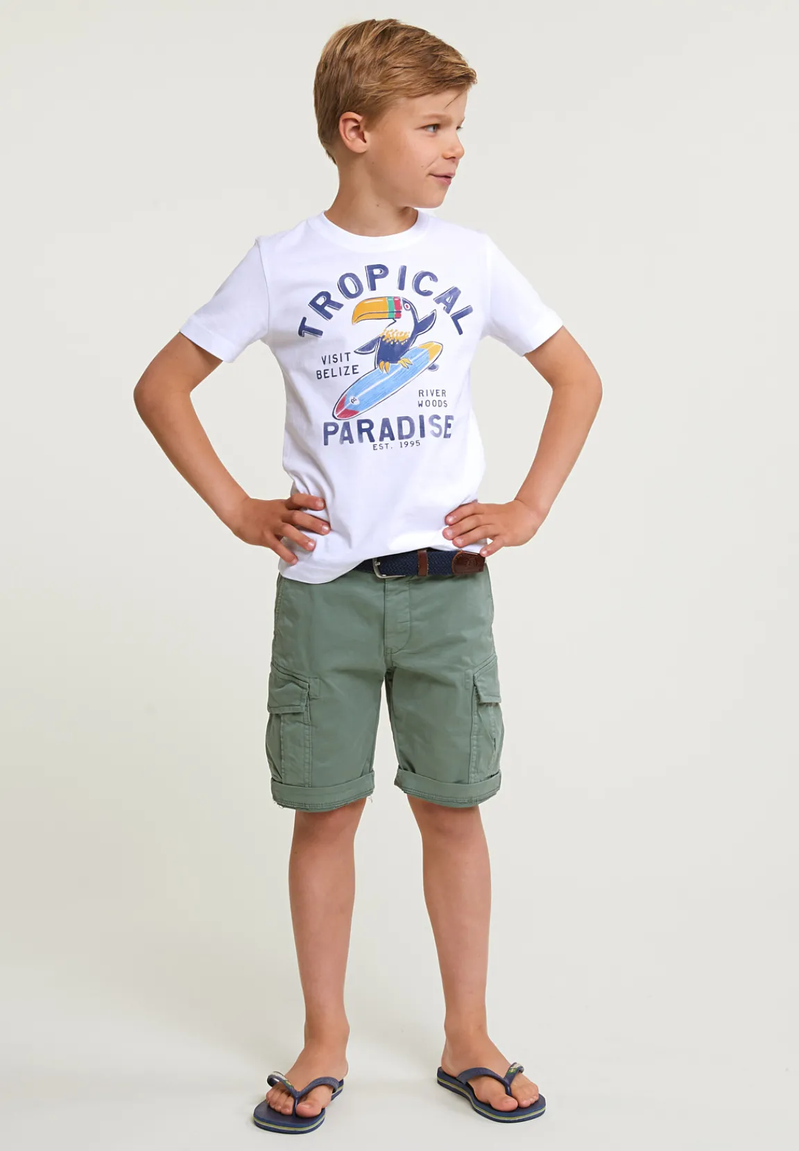Hot River Woods Normal fit basic T-shirt korte mouwen wit -