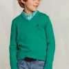 New River Woods Normal fit basic V-hals trui green twist mix -
