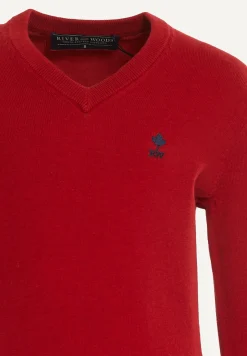 New River Woods Normal fit basic V-hals trui poppy red mix -