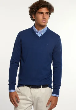 Online River Woods Normal fit katoenen basic V-hals trui night denim mix -