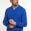 Sale River Woods Normal fit katoenen basic V-hals trui cobalt mix -