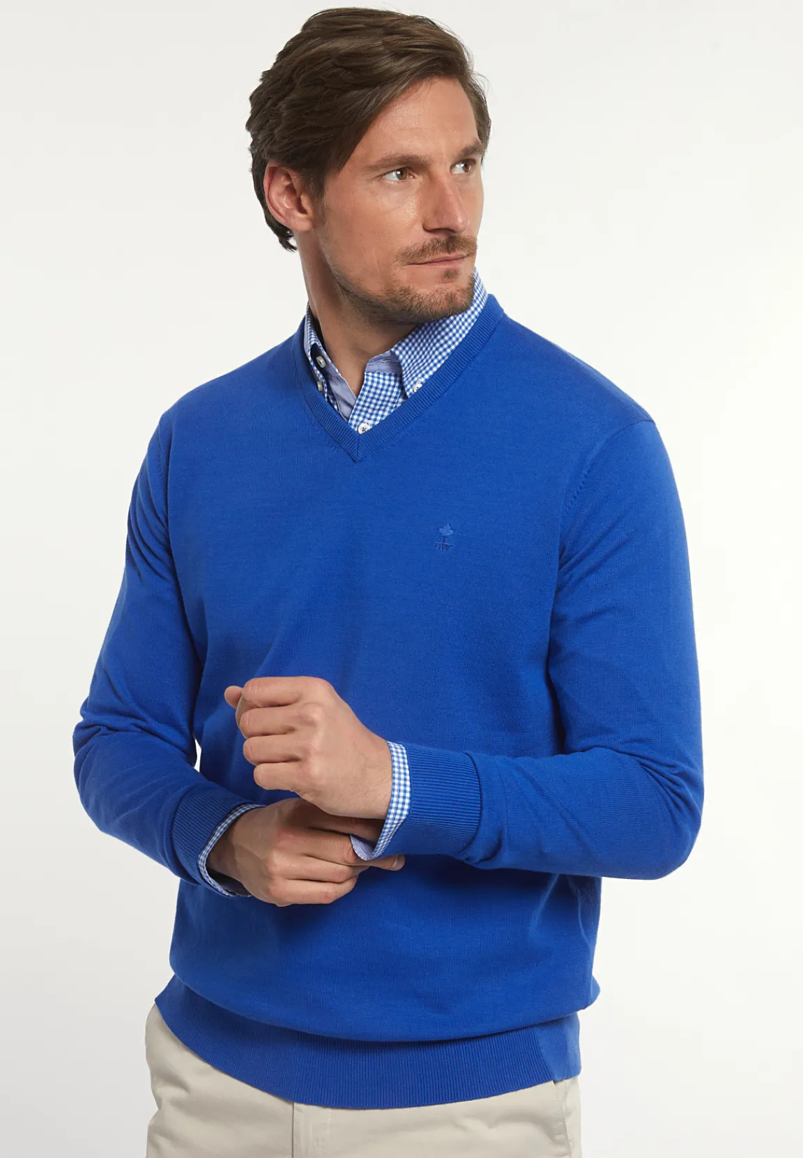 Sale River Woods Normal fit katoenen basic V-hals trui cobalt mix -
