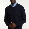 Clearance River Woods Normal fit katoenen basic V-hals trui navy -