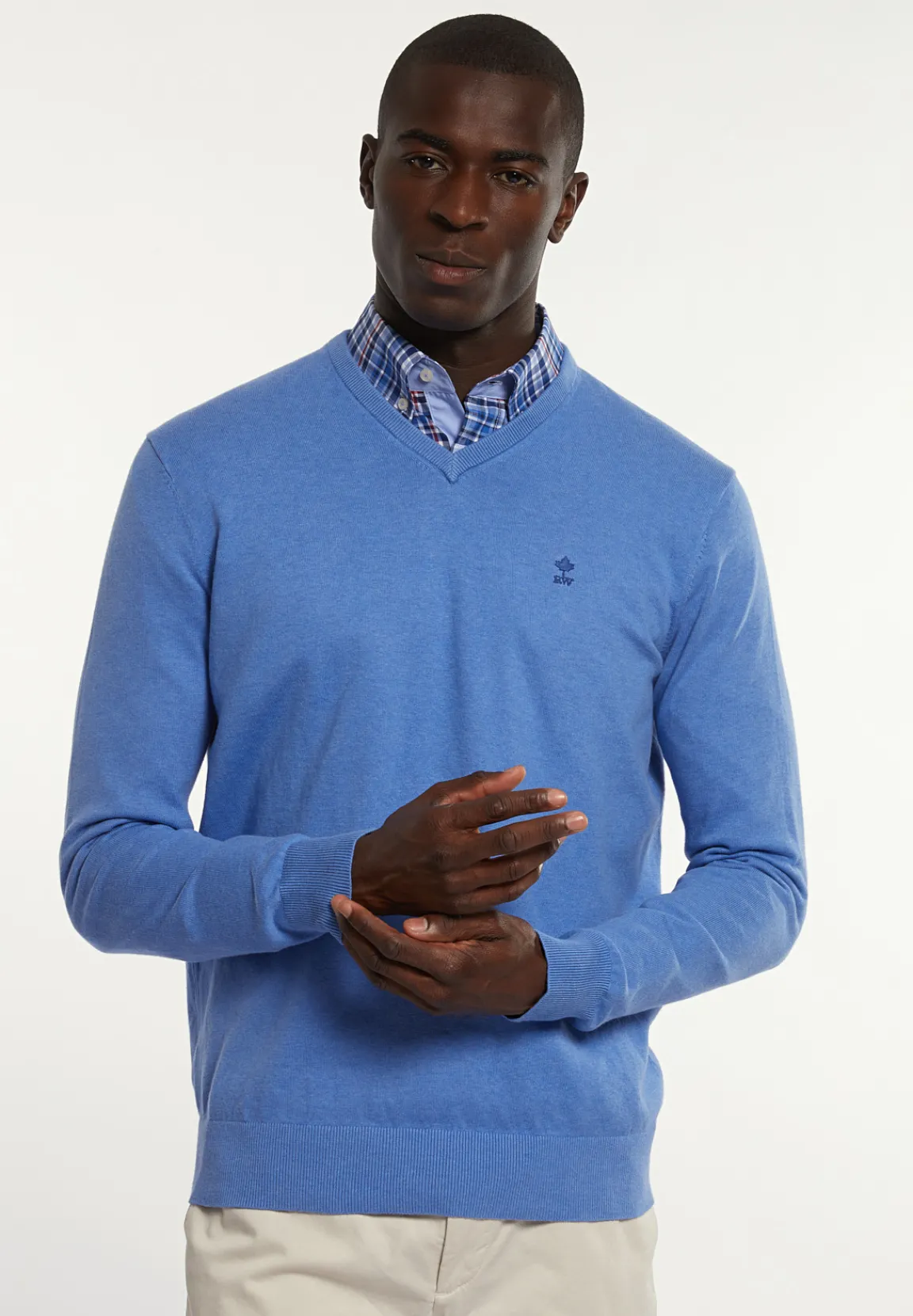 Sale River Woods Normal fit katoenen basic V-hals trui blue azure mix -