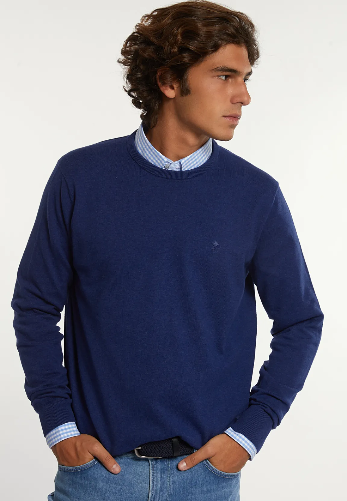 Best River Woods Normal fit katoenen basic trui ronde hals twilight mix -