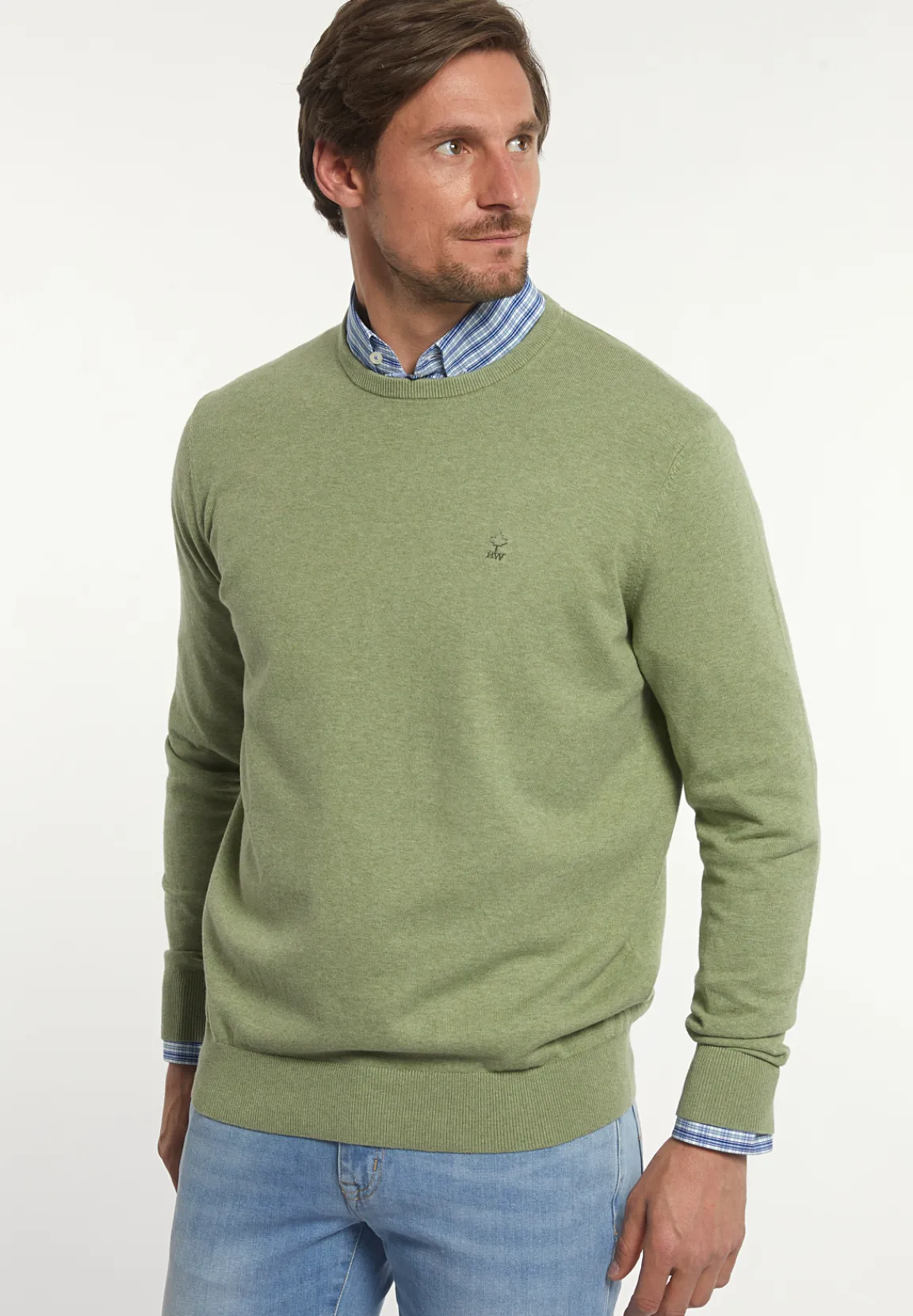 Discount River Woods Normal fit katoenen basic trui ronde hals savanna mix -