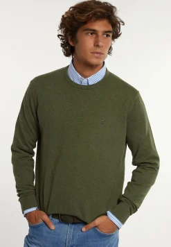 Discount River Woods Normal fit katoenen basic trui ronde hals olive mix -