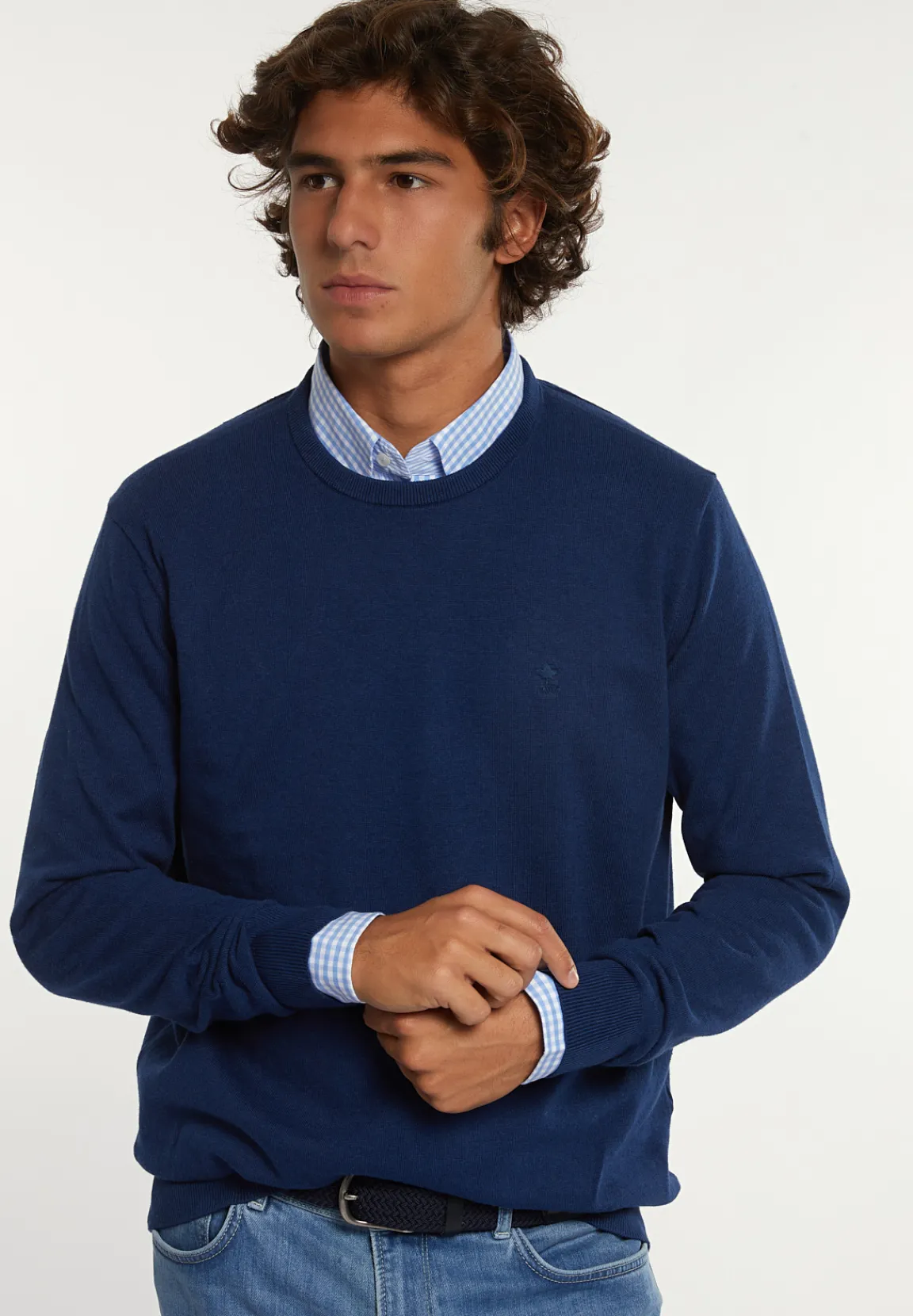 Fashion River Woods Normal fit katoenen basic trui ronde hals night denim mix -
