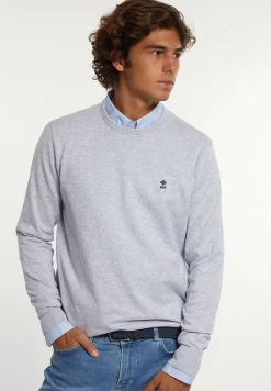 Clearance River Woods Normal fit katoenen basic trui ronde hals lt grey mix -