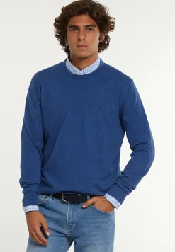 Fashion River Woods Normal fit katoenen basic trui ronde hals denim mix -