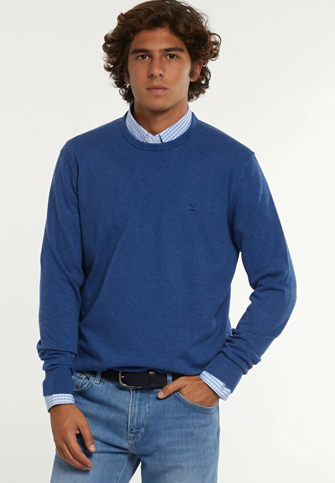Fashion River Woods Normal fit katoenen basic trui ronde hals denim mix -
