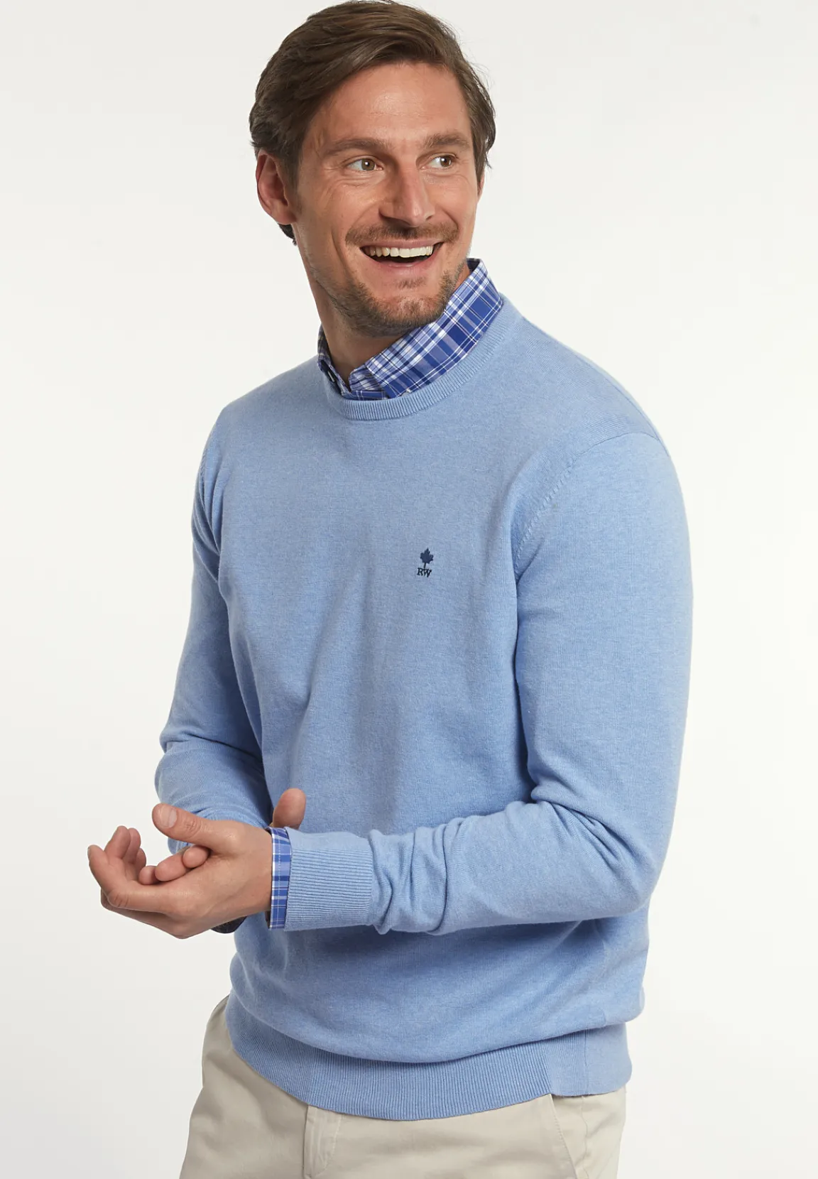 Fashion River Woods Normal fit katoenen basic trui ronde hals chambray mix -