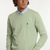 Sale River Woods Normal fit katoenen basic trui ronde hals matcha mix -