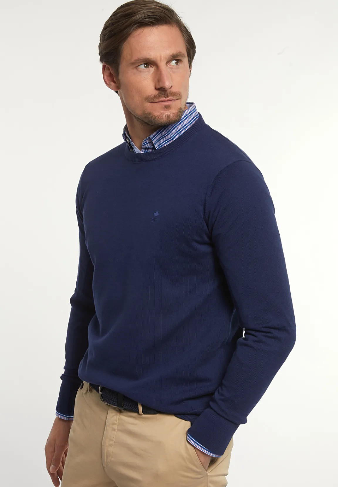 Fashion River Woods Normal fit katoenen basic trui ronde hals midnight blue -