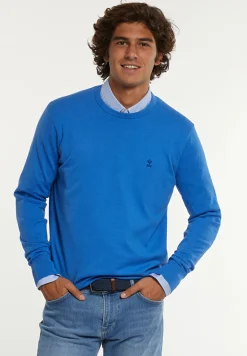 Hot River Woods Normal fit katoenen basic trui ronde hals azure -