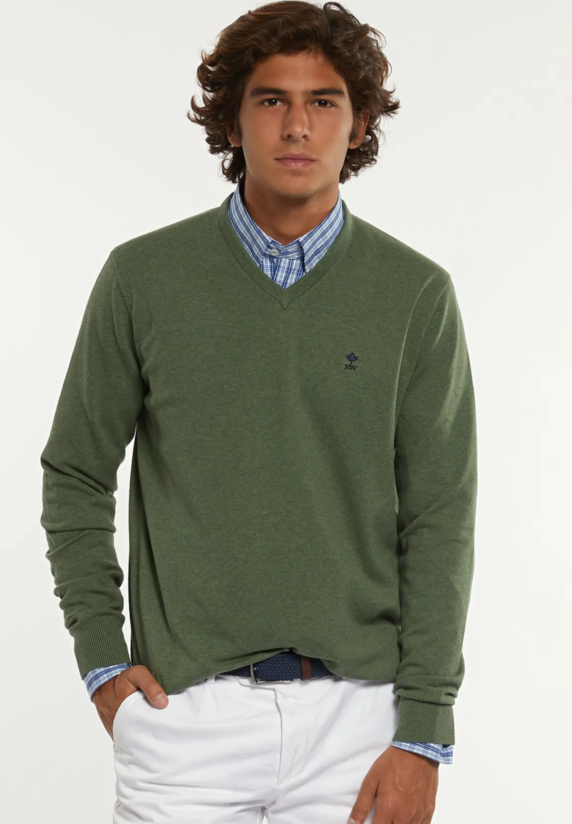 Fashion River Woods Normal fit katoenen basic V-hals trui lodge mix -