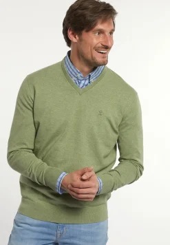 Clearance River Woods Normal fit katoenen basic V-hals trui savanna mix -