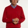 Clearance River Woods Normal fit katoenen basic V-hals trui poppy red mix -