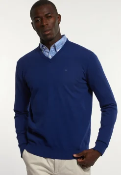 New River Woods Normal fit katoenen basic V-hals trui indigo mix -