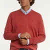 New River Woods Normal fit katoenen basic V-hals trui cherry mix -