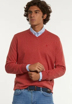 New River Woods Normal fit katoenen basic V-hals trui cherry mix -