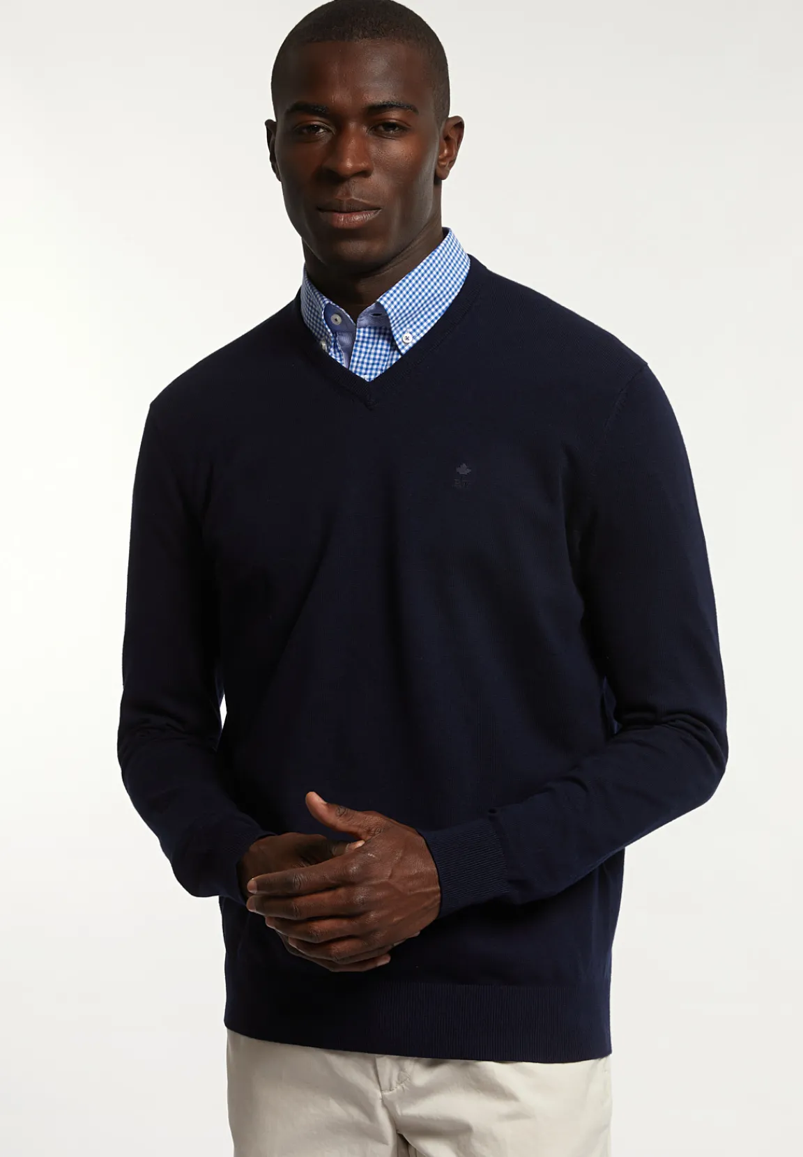 Clearance River Woods Normal fit katoenen basic V-hals trui navy -