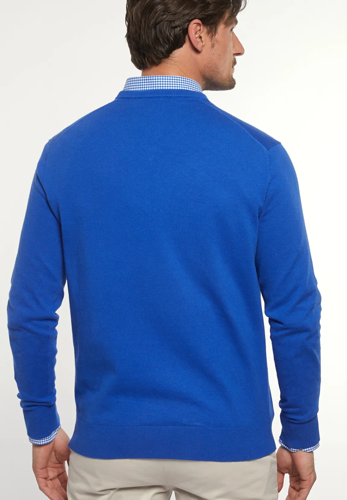 Sale River Woods Normal fit katoenen basic V-hals trui cobalt mix -