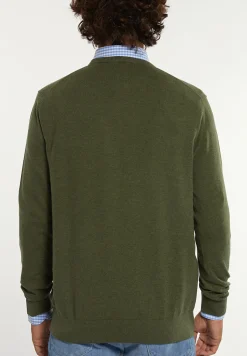 Discount River Woods Normal fit katoenen basic trui ronde hals olive mix -