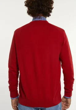 Clearance River Woods Normal fit katoenen basic V-hals trui poppy red mix -