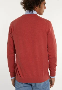 New River Woods Normal fit katoenen basic V-hals trui cherry mix -