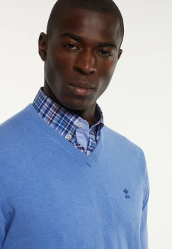 Sale River Woods Normal fit katoenen basic V-hals trui blue azure mix -