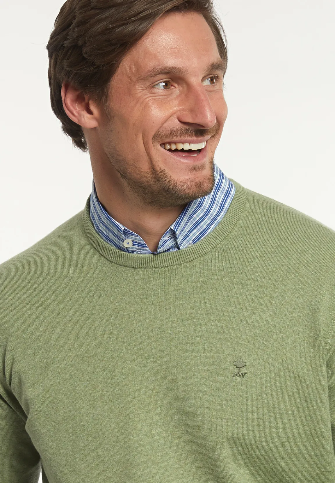 Discount River Woods Normal fit katoenen basic trui ronde hals savanna mix -
